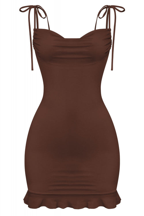 Sunday Starpless Cowl Neck Mini Dress Brown - Style Delivers