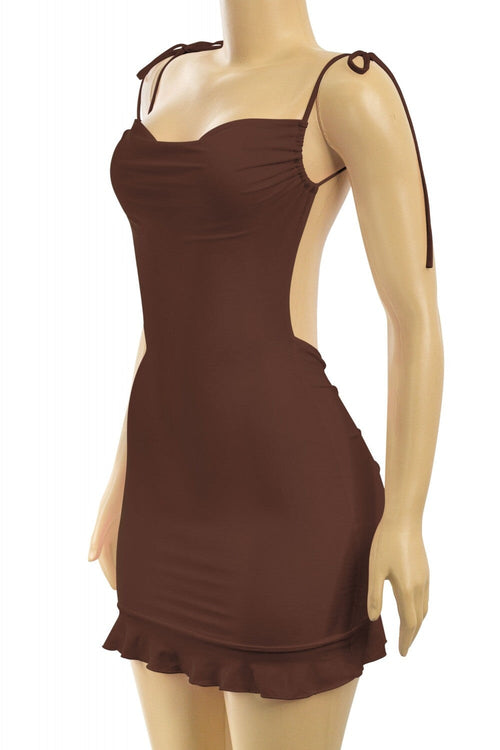 Sunday Starpless Cowl Neck Mini Dress Brown - Style Delivers