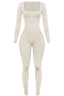 Jazelle Square Neck Jumpsuit Beige - Style Delivers