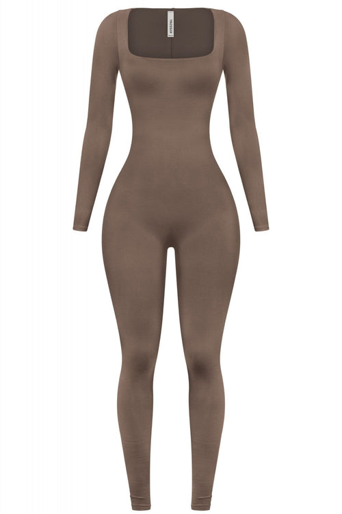 Jazelle Square Neck Jumpsuit Mocha - Style Delivers