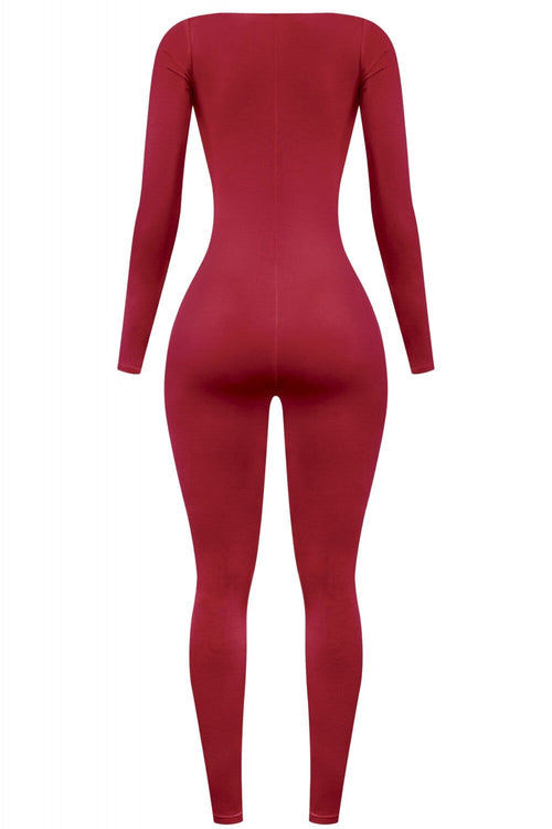 Jazelle Square Neck Jumpsuit Wine - Style Delivers