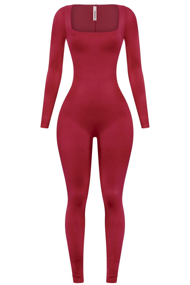 Jazelle Square Neck Jumpsuit Wine - Style Delivers