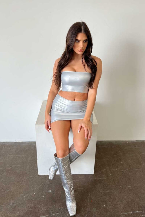 Silver Sittin On Top of the World P/U Bandeau Crop Top - Style Delivers