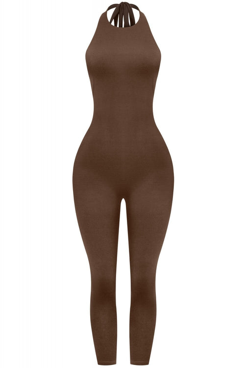 Finesse Halter Jumpsuit Brown - Style Delivers