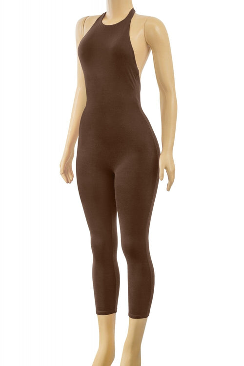 Finesse Halter Jumpsuit Brown - Style Delivers