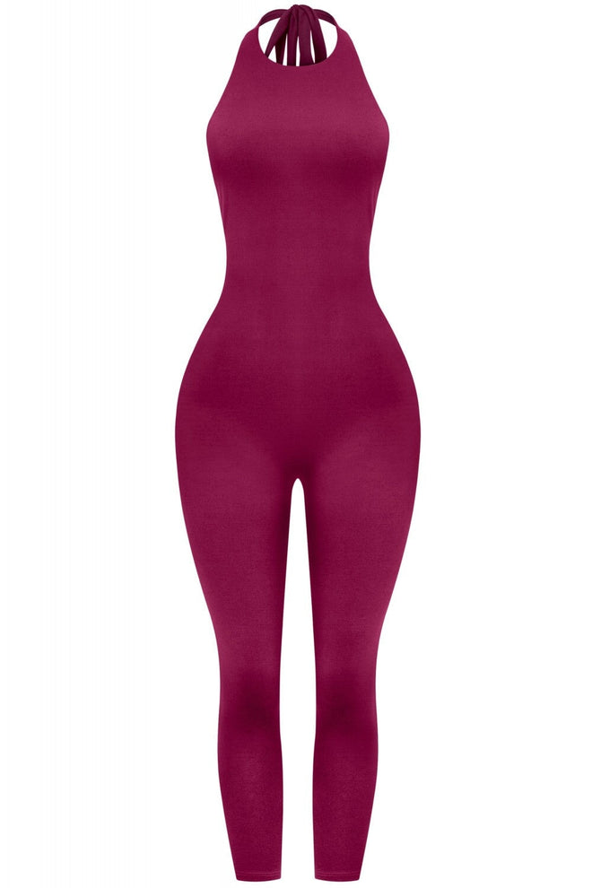 Finesse Halter Jumpsuit Burgundy - Style Delivers