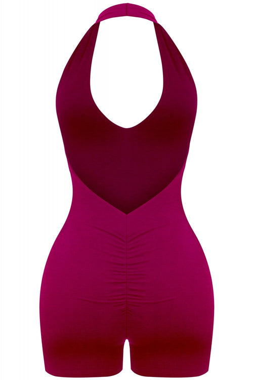 Renee Halter Neck Romper Burgundy - Style Delivers