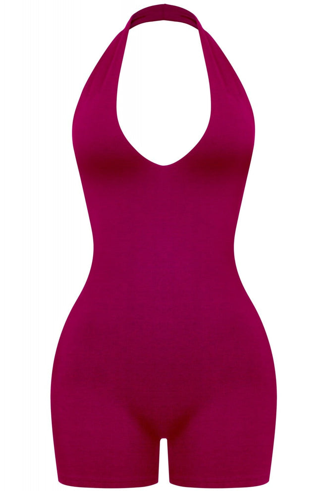 Renee Halter Neck Romper Burgundy - Style Delivers