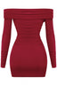 Taste Long Sleeve Off Shoulder Ruched Dress Burgundy - Style Delivers