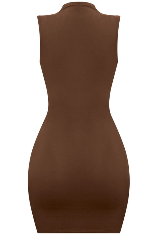 High Key Mock Neck Mini Dress Brown - Style Delivers