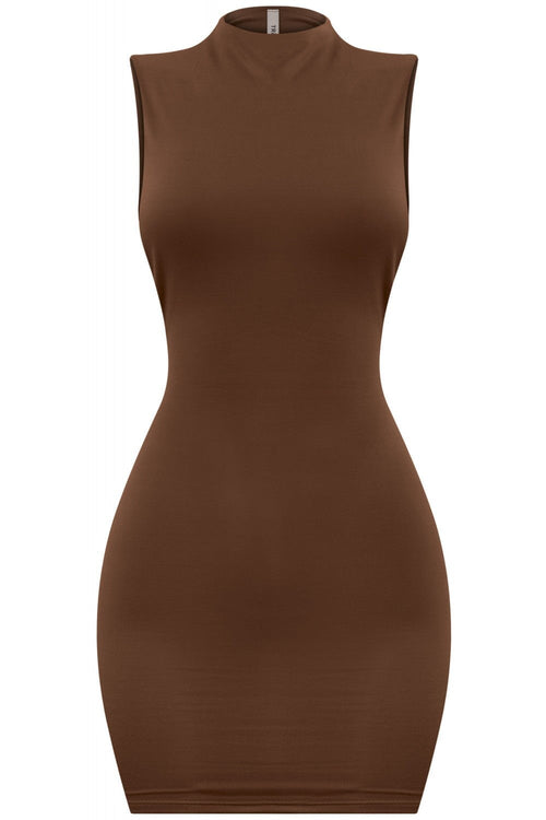 High Key Mock Neck Mini Dress Brown - Style Delivers