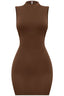 High Key Mock Neck Mini Dress Brown - Style Delivers