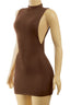 High Key Mock Neck Mini Dress Brown - Style Delivers