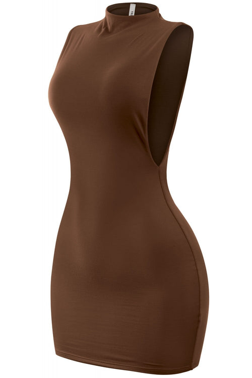 High Key Mock Neck Mini Dress Brown - Style Delivers