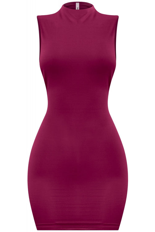 High Key Mock Neck Mini Dress Burgundy - Style Delivers