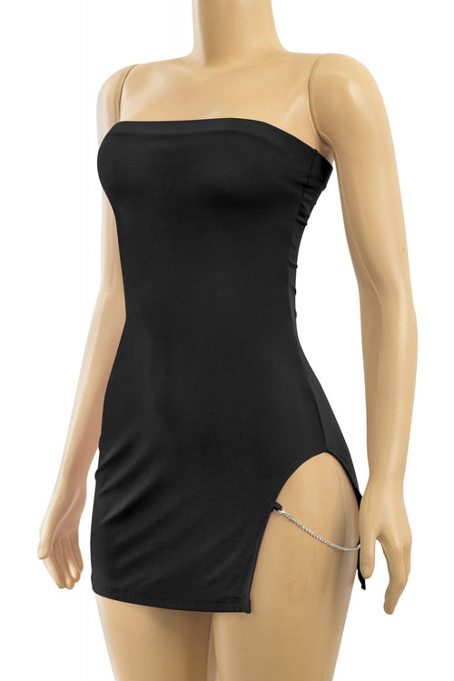 Hot to Go Strapless Side Cut Out Dress Black - Style Delivers