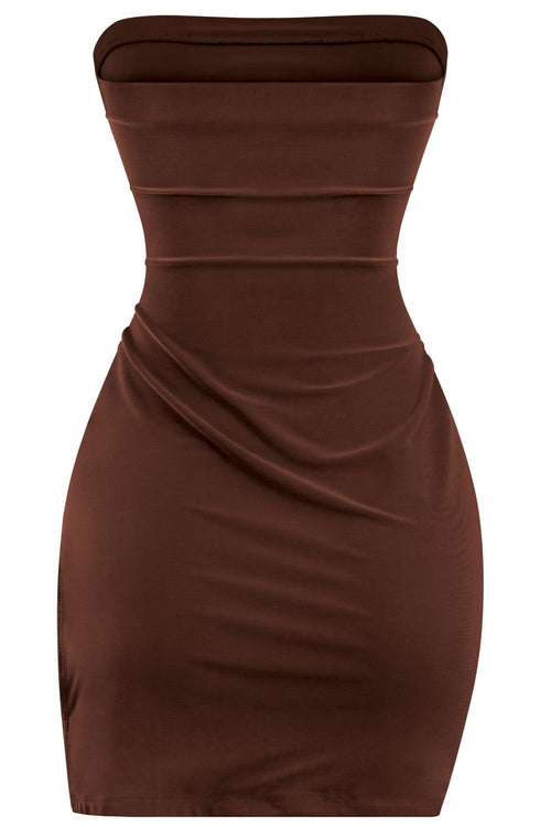 Hot to Go Strapless Side Cut Out Dress Brownn - Style Delivers