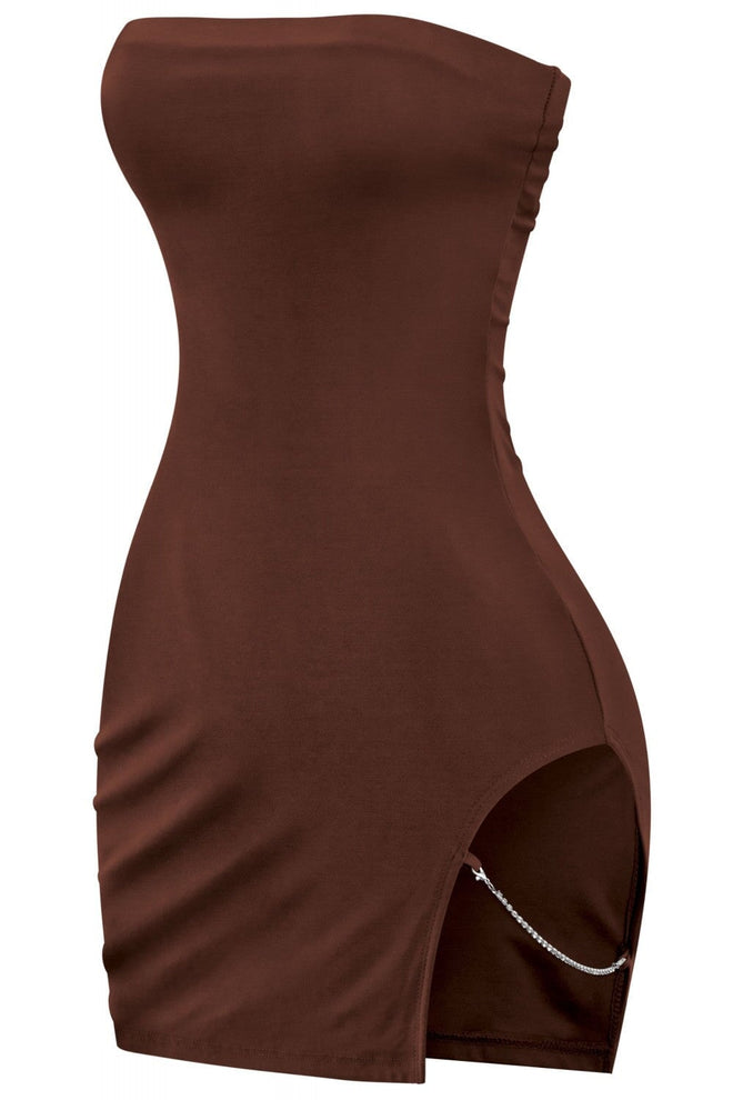 Hot to Go Strapless Side Cut Out Dress Brownn - Style Delivers