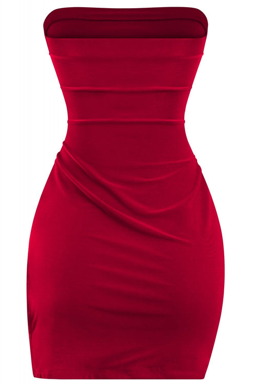 Hot to Go Strapless Side Cut Out Dress Dark Red - Style Delivers