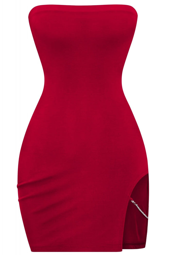 Hot to Go Strapless Side Cut Out Dress Dark Red - Style Delivers