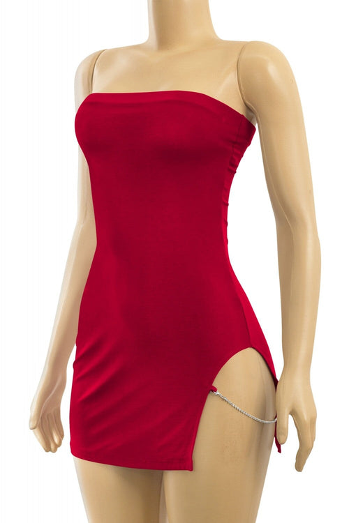 Hot to Go Strapless Side Cut Out Dress Dark Red - Style Delivers