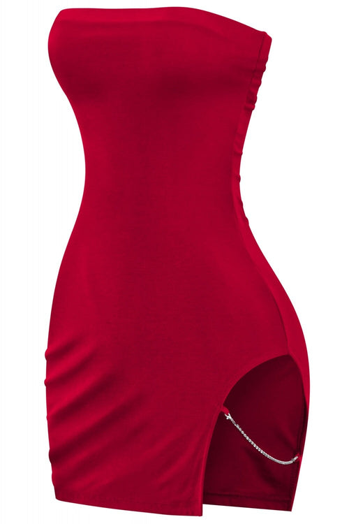 Hot to Go Strapless Side Cut Out Dress Dark Red - Style Delivers