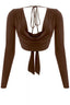 Ladera Long Sleeve Drape Crop Top Brown - Style Delivers