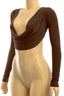 Ladera Long Sleeve Drape Crop Top Brown - Style Delivers