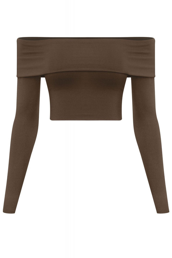 Monroe Off Shoulder Crop Top Brown - Style Delivers