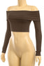 Monroe Off Shoulder Crop Top Brown - Style Delivers