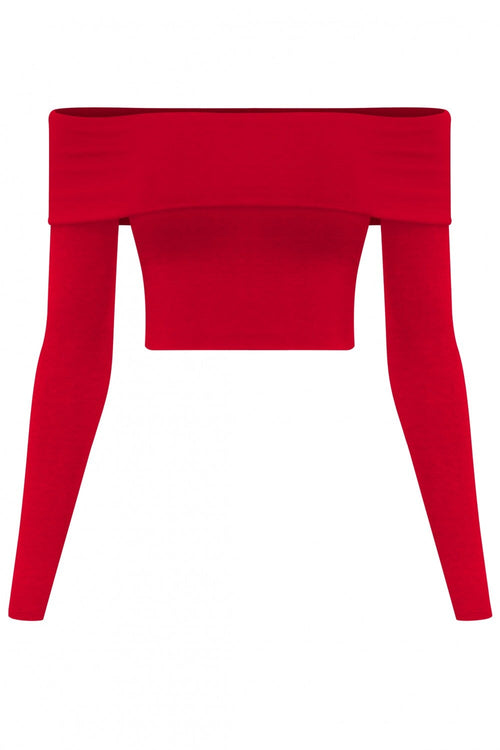 Monroe Off Shoulder Crop Top Red - Style Delivers