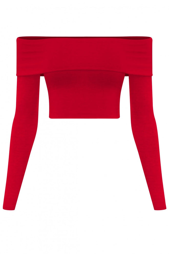 Monroe Off Shoulder Crop Top Red - Style Delivers