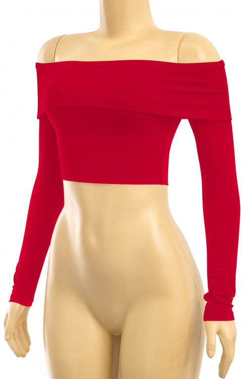 Monroe Off Shoulder Crop Top Red - Style Delivers