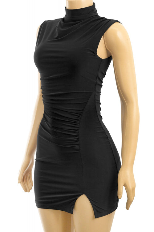 Haley High Mock Neck Mini Dress Black - Style Delivers