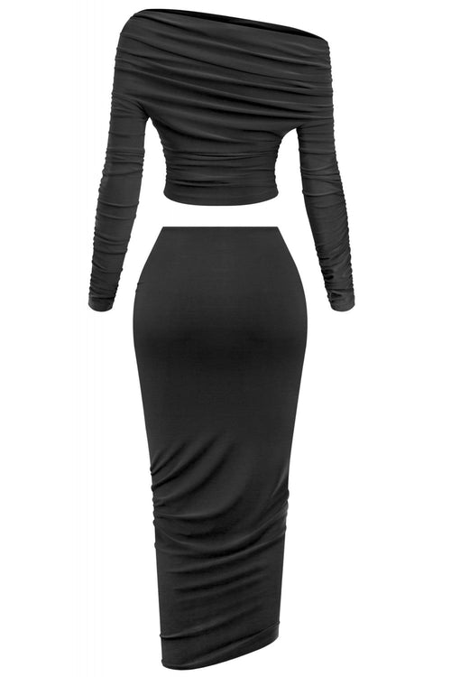 Sahara Ruched Midaxii Skirt Set Black - Style Delivers