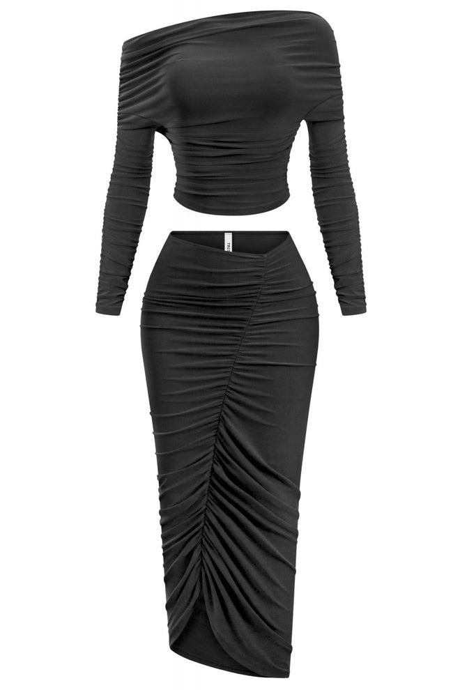 Sahara Ruched Midaxii Skirt Set Black - Style Delivers