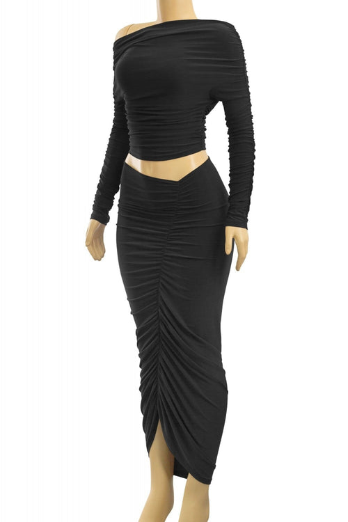 Sahara Ruched Midaxii Skirt Set Black - Style Delivers