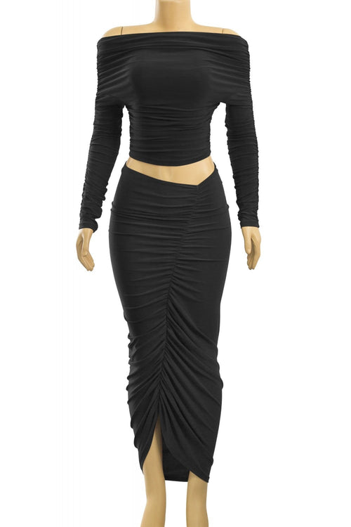 Sahara Ruched Midaxii Skirt Set Black - Style Delivers