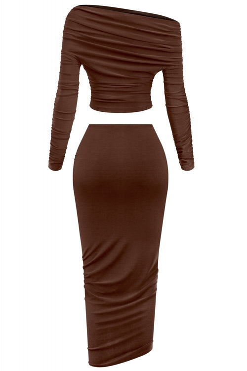 Sahara Ruched Midaxii Skirt Set Brown - Style Delivers