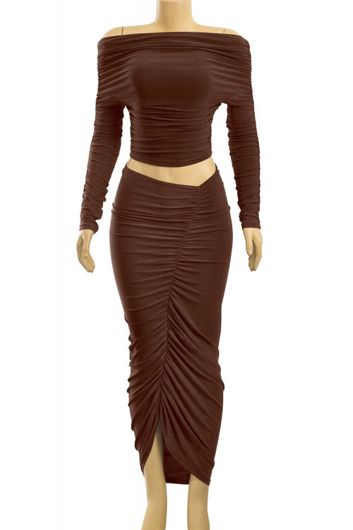 Sahara Ruched Midaxii Skirt Set Brown - Style Delivers