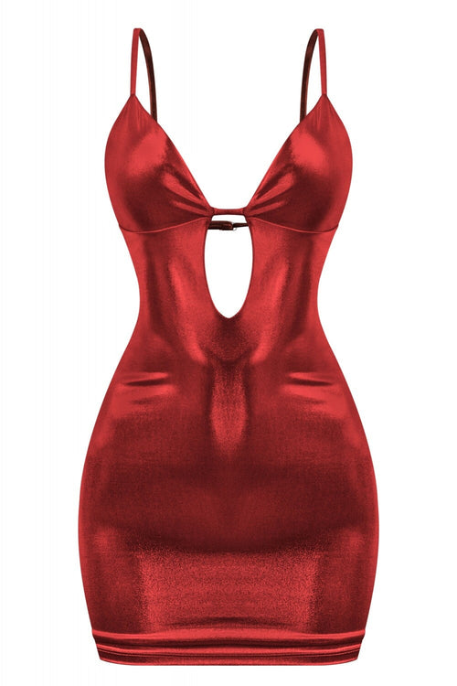 Tinsel Town Metallic Mini Dress Red - Style Delivers