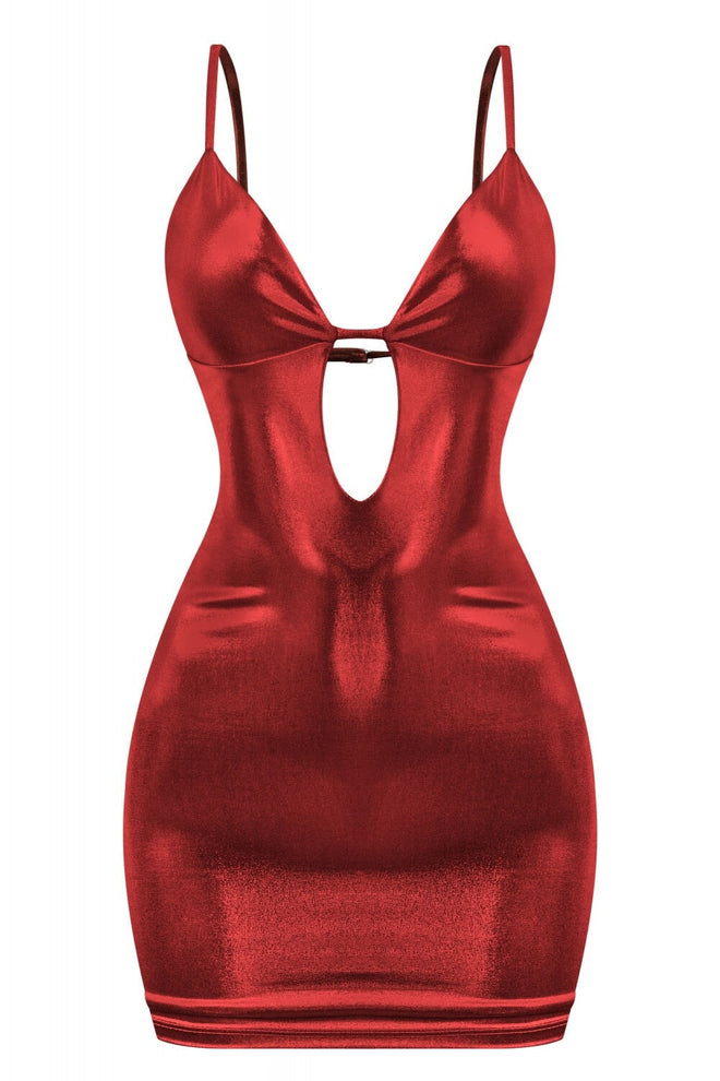 Tinsel Town Metallic Mini Dress Red - Style Delivers