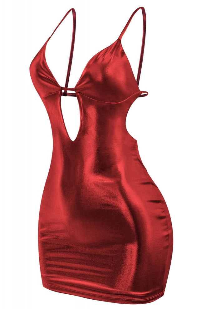 Tinsel Town Metallic Mini Dress Red - Style Delivers