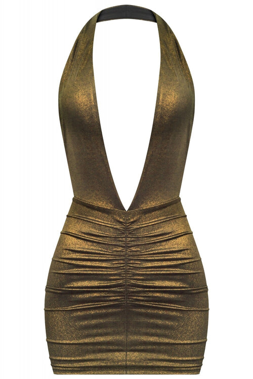 Haleigh Halter Metallic Mini Dress Gold - Style Delivers