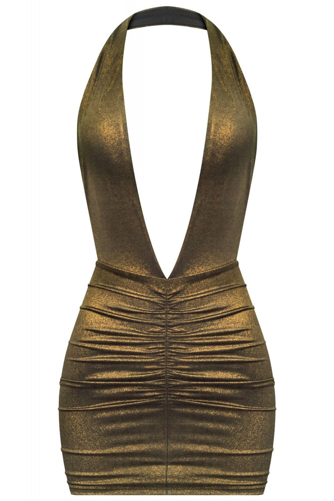 Haleigh Halter Metallic Mini Dress Gold - Style Delivers