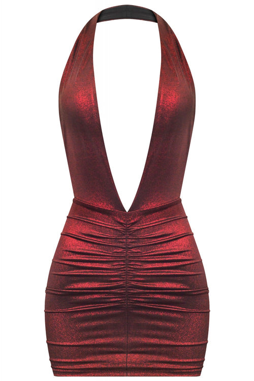 Haleigh Halter Metallic Mini Dress Red