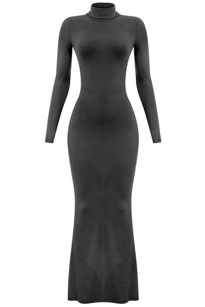 Toasty Turtleneck Maxi Dress Black - Style Delivers