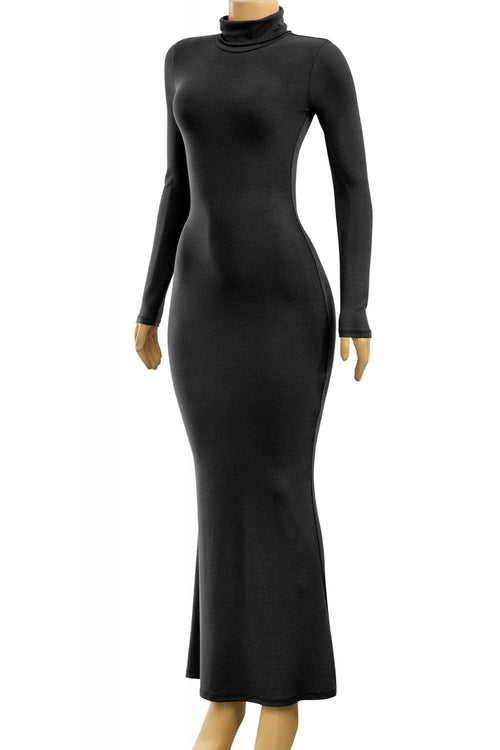 Toasty Turtleneck Maxi Dress Black - Style Delivers