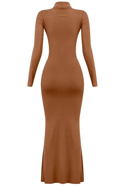 Toasty Turtleneck Maxi Dress Cognac - Style Delivers