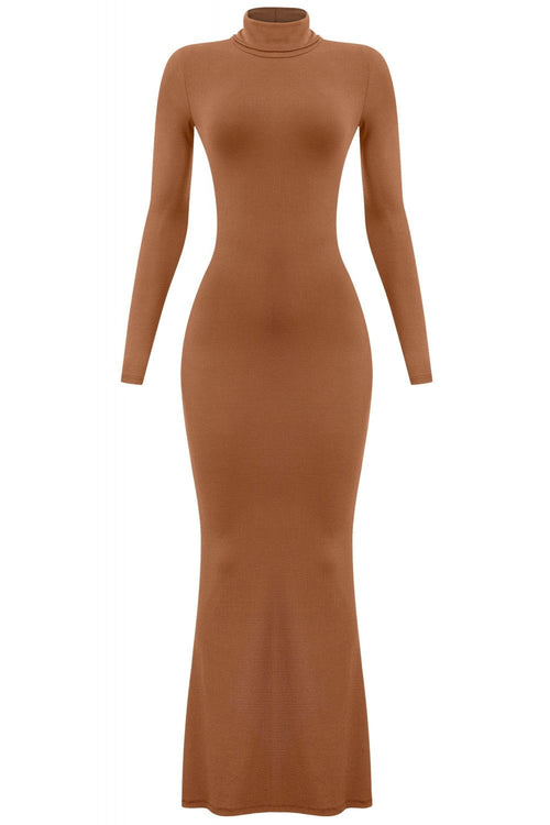 Toasty Turtleneck Maxi Dress Cognac - Style Delivers